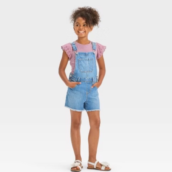 Cat & Jack Other - Cat & Jack Girl’s Cut off Stretch Overalls Rompers Denim Blue Jean Size M (8)